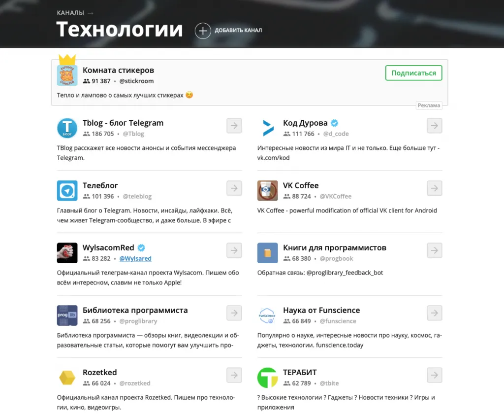 Каталог каналов tlgrm