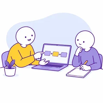 Специалист по аналитике объясняет рабочий процесс коллеге