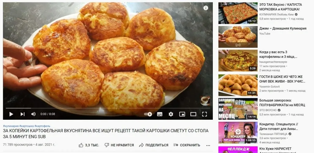Кулинарный контент на Ютуб
