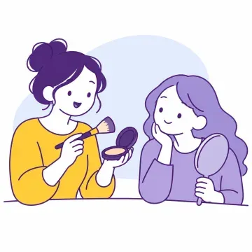 Визажист показывает косметику клиентке