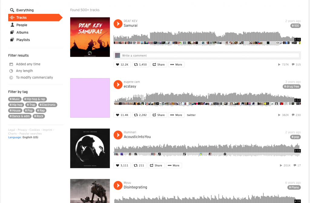 Каталог музыки SoundCloud